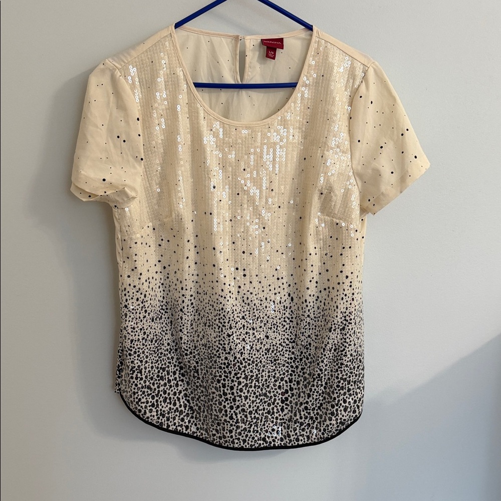 Merona Cream and Black Sequin Blouse